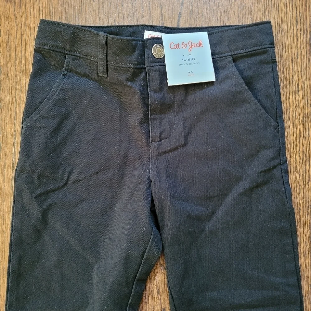 Cat & Jack Black Skinny Adjustable Waist Pants Size Girl's 6X NEW With Tag